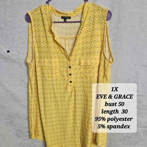 Ava & Grace Yellow Sleeveless Buttoned Blouse 1X